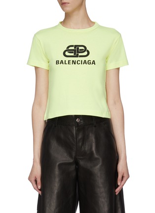 Main View - Click To Enlarge - BALENCIAGA - Textured BB logo print cropped T-shirt