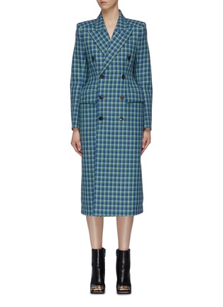 Main View - Click To Enlarge - BALENCIAGA - 'Hourglass' check plaid double breasted virgin wool blazer coat