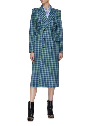 Figure View - Click To Enlarge - BALENCIAGA - 'Hourglass' check plaid double breasted virgin wool blazer coat