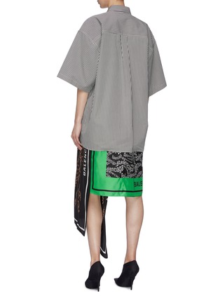 Back View - Click To Enlarge - BALENCIAGA - Asymmetric graphic print silk hem stripe shirt dress