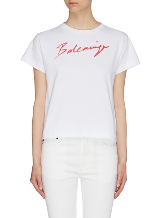 Main View - Click To Enlarge - BALENCIAGA - Textured lipstick logo print T-shirt