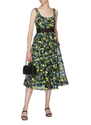 Figure View - Click To Enlarge - DIANE VON FURSTENBERG - 'Freeda' floral lemon embroidered macramé sleeveless dress