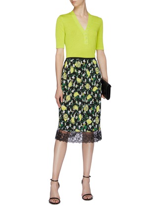 Figure View - Click To Enlarge - DIANE VON FURSTENBERG - 'Chrissy' lace hem lemon floral print silk crepe skirt