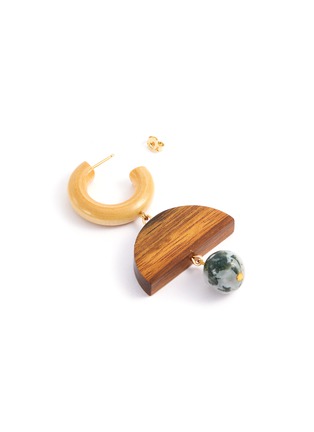 Detail View - Click To Enlarge - SOPHIE MONET - 'The Chelsea' link tree agate bead wood drop hoop earrings