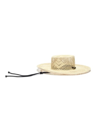 Figure View - Click To Enlarge - SENSI STUDIO - "Calado' cord tie open weave toquilla straw boater hat