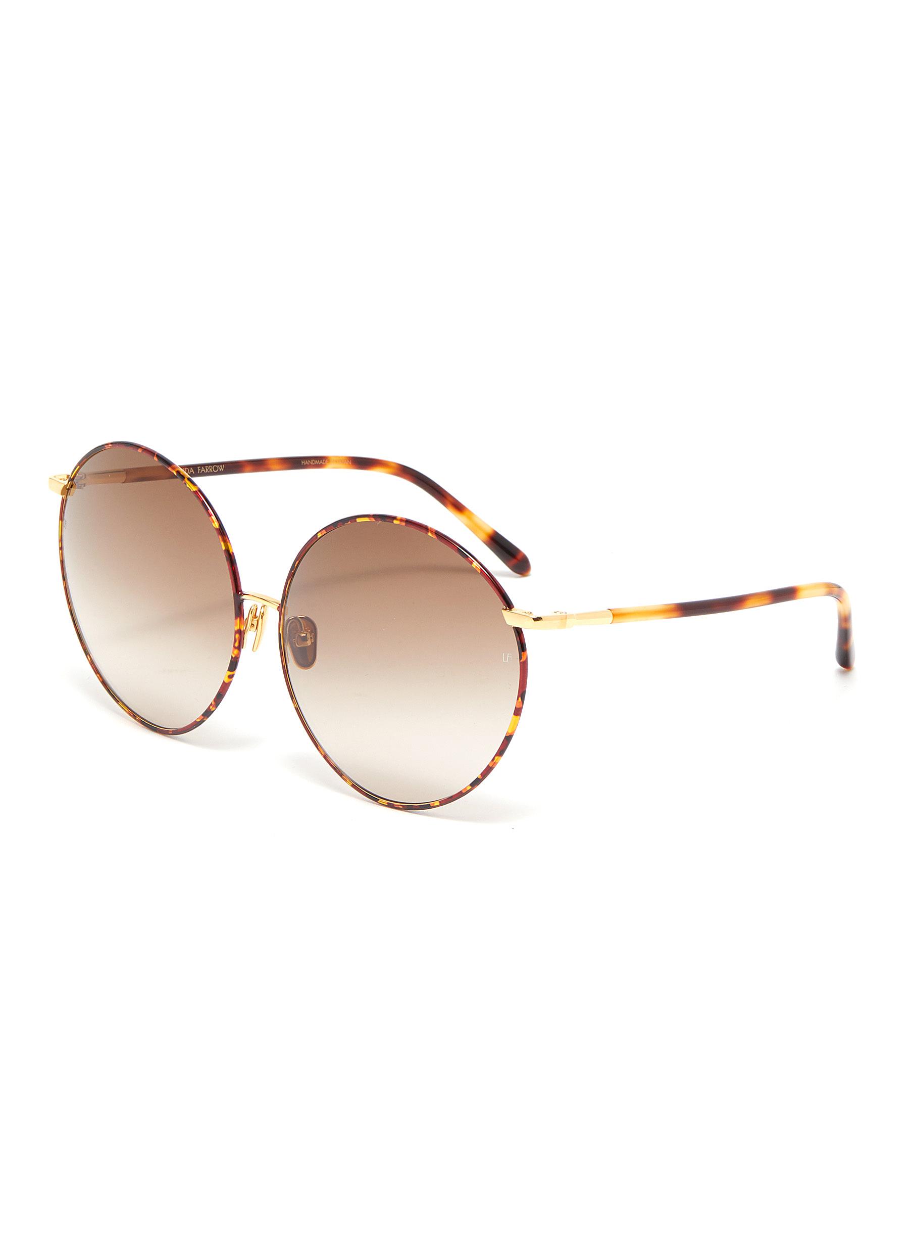 Click to view more detailed imagery on our partner's website Linda Farrow Metal Bridge Tortoiseshell Acetate Oversized Round Sunglasses In Brown