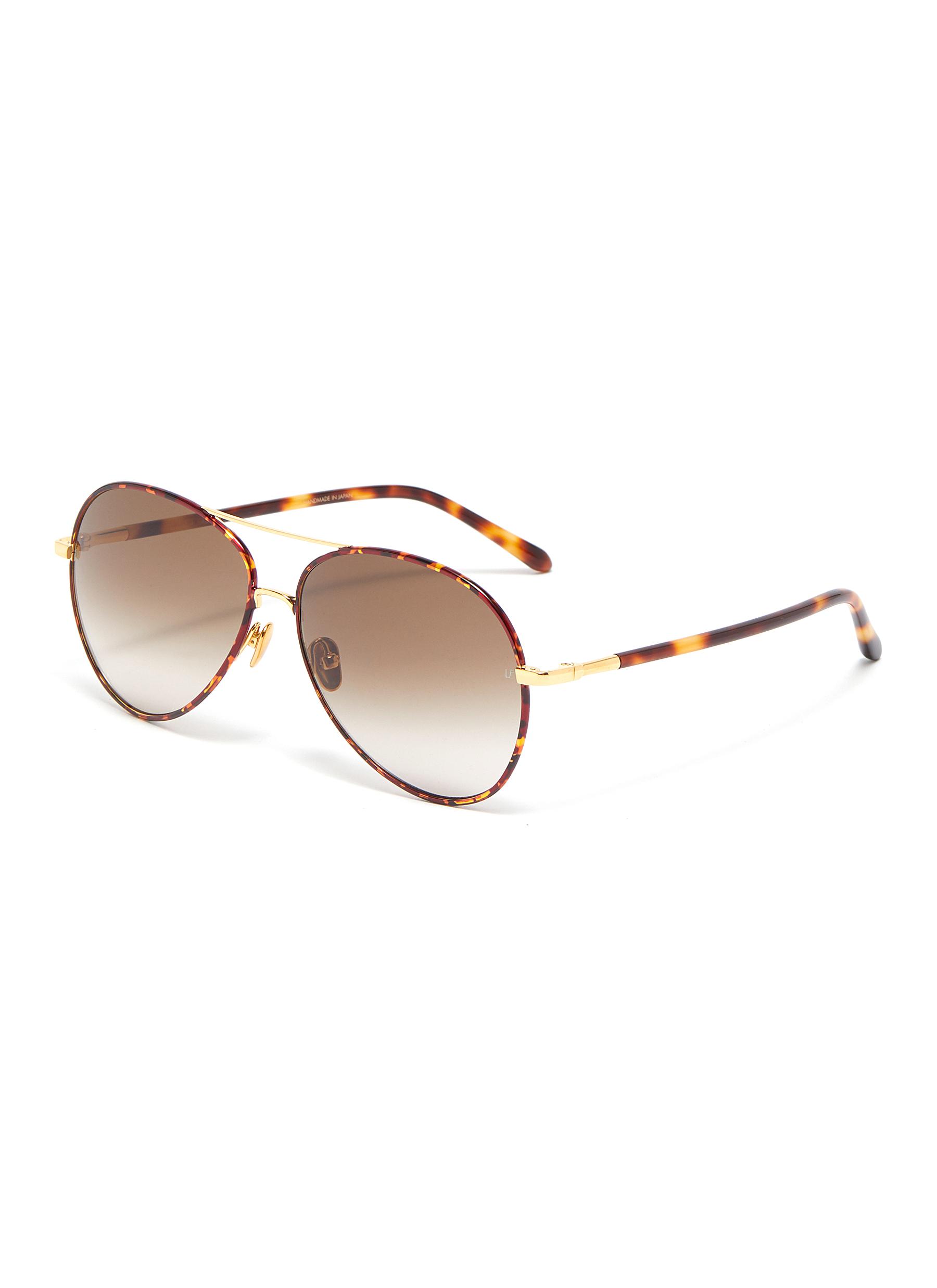 Click to view more detailed imagery on our partner's website Linda Farrow 'Diabolo' Metal Bridge Tortoiseshell Acetate Aviator Sunglasses
