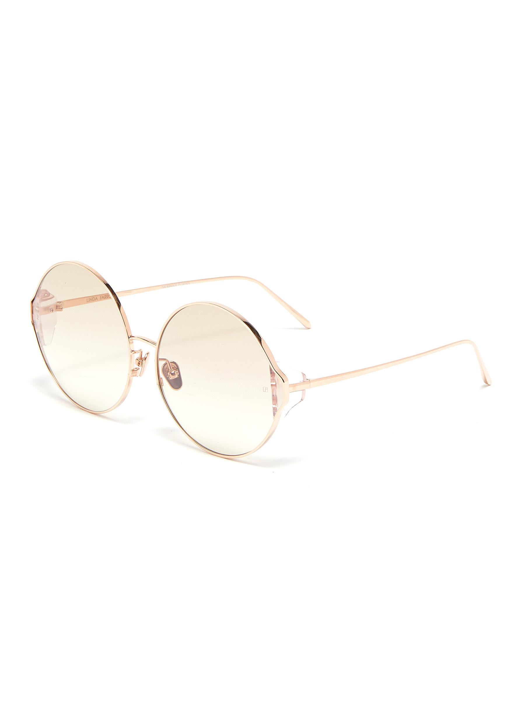 Click to view more detailed imagery on our partner's website Linda Farrow Acetate Corner Metal Oversized Round Sunglasses In Rose Gold / Blush