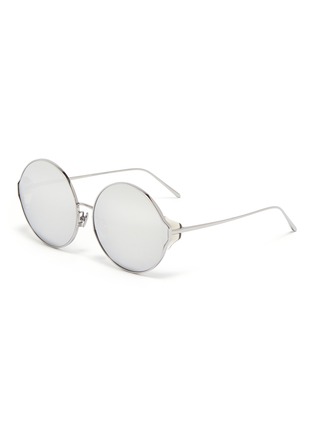Main View - Click To Enlarge - LINDA FARROW - Acetate corner mirror metal oversized round sunglasses