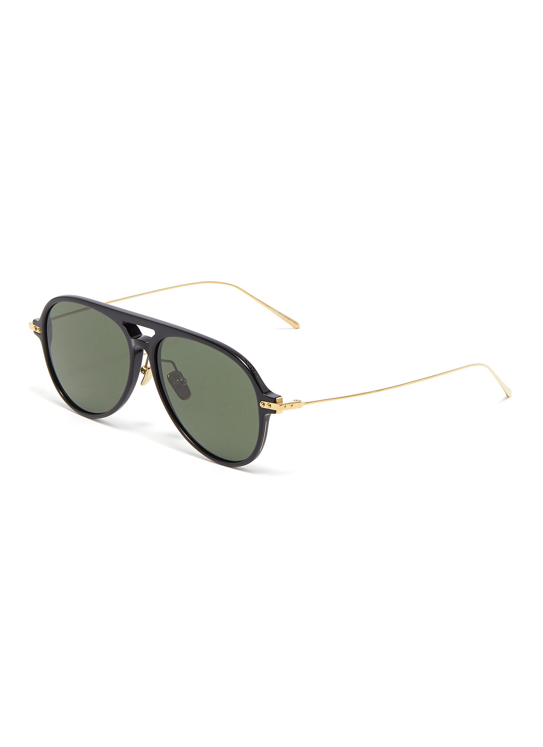 Click to view more detailed imagery on our partner's website Linda Farrow Metal Temple Acetate Aviator Sunglasses In Green