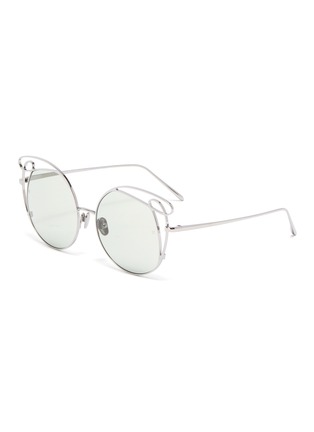 Main View - Click To Enlarge - LINDA FARROW - 'Zazel' cutout metal geometric frame sunglasses