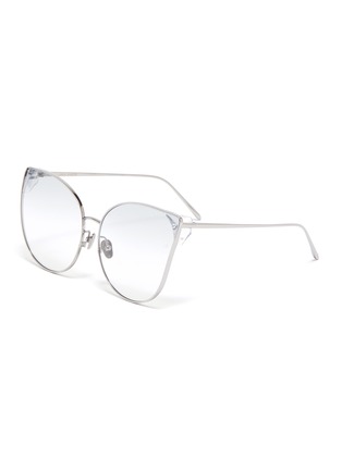 Main View - Click To Enlarge - LINDA FARROW - Acetate corner metal oversized cat eye sunglasses