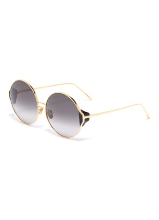 Main View - Click To Enlarge - LINDA FARROW - Acetate corner metal oversized round sunglasses
