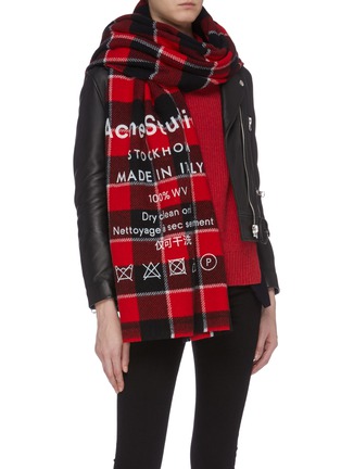 Figure View - Click To Enlarge - ACNE STUDIOS - Logo print check plaid wool scarf