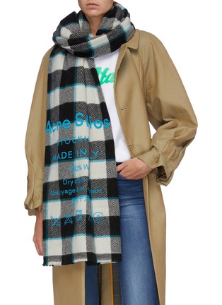 Figure View - Click To Enlarge - ACNE STUDIOS - Logo print gingham check wool scarf