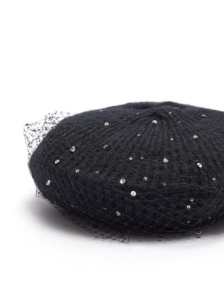 Detail View - Click To Enlarge - JENNIFER BEHR - 'Crystal Voilette' embellished mesh overlay knit beret