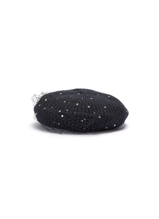 Main View - Click To Enlarge - JENNIFER BEHR - 'Crystal Voilette' embellished mesh overlay knit beret