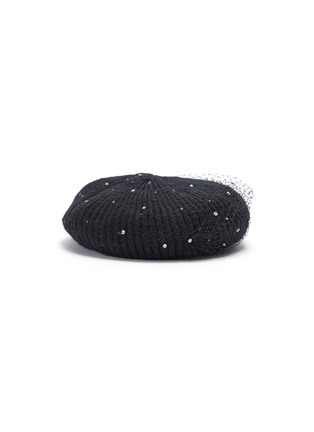 Figure View - Click To Enlarge - JENNIFER BEHR - 'Crystal Voilette' embellished mesh overlay knit beret