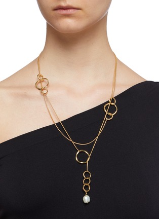 Figure View - Click To Enlarge - JOANNA LAURA CONSTANTINE - 'Feminine Waves' pearl hoop pendant tiered necklace