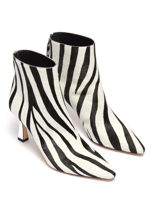 Detail View - Click To Enlarge - WANDLER - 'Lina' metallic heel zebra print bovine hair ankle boots