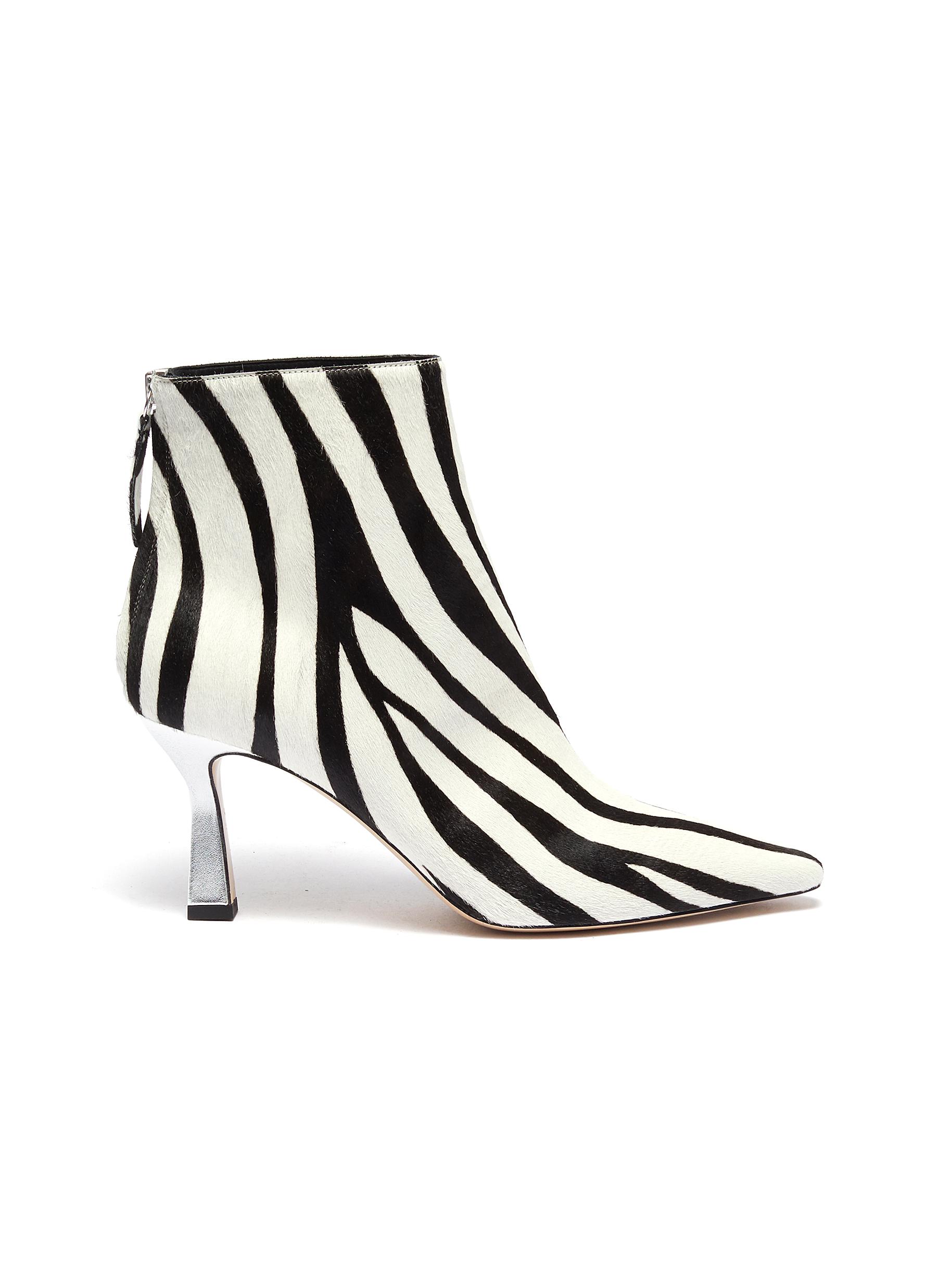 Lina metallic heel zebra print bovine hair ankle boots by Wandler