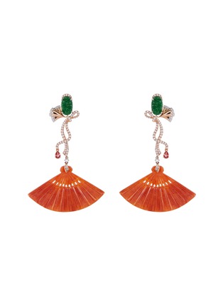 Main View - Click To Enlarge - LC COLLECTION JADE - Diamond sapphire jade 18k gold fan drop earrings