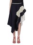 Main View - Click To Enlarge - MONSE - Pinstripe panel tiered asymmetric patchwork wool skirt