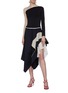 Figure View - Click To Enlarge - MONSE - Pinstripe panel tiered asymmetric patchwork wool skirt