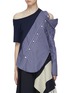 Main View - Click To Enlarge - MONSE - Stripe shirt panel asymmetric cutout shoulder blouse