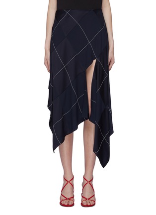 Main View - Click To Enlarge - MONSE - Asymmetric split drape hem grid crepe handkerchief skirt