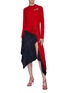 Figure View - Click To Enlarge - MONSE - Asymmetric split drape hem grid crepe handkerchief skirt