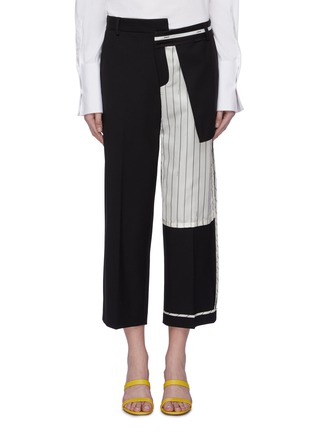 Main View - Click To Enlarge - MONSE - Pinstripe panel staggered inside-out wool suiting pants
