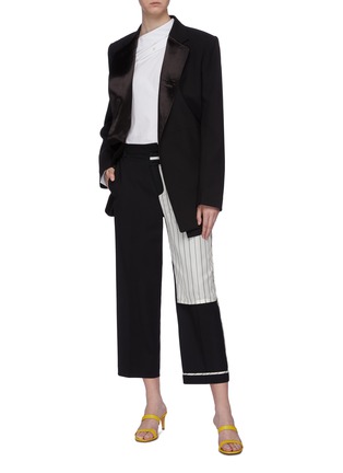 Figure View - Click To Enlarge - MONSE - Pinstripe panel staggered inside-out wool suiting pants