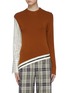 Main View - Click To Enlarge - MONSE - Button shoulder stripe shirt sleeve patchwork wool sweater