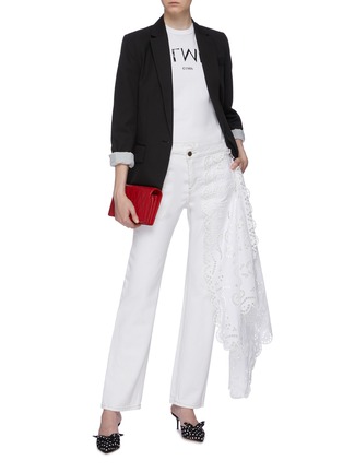 Figure View - Click To Enlarge - MONSE - 'Louise' asymmetric broderie anglaise panel staggered jeans