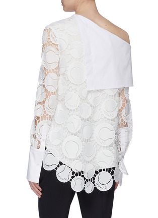 Back View - Click To Enlarge - MONSE - Foldover collar tennis ball guipure lace one-shoulder top