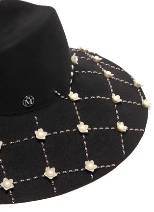 Detail View - Click To Enlarge - MAISON MICHEL - 'Big Kate' faux pearl floral grid rabbit furfelt capeline hat