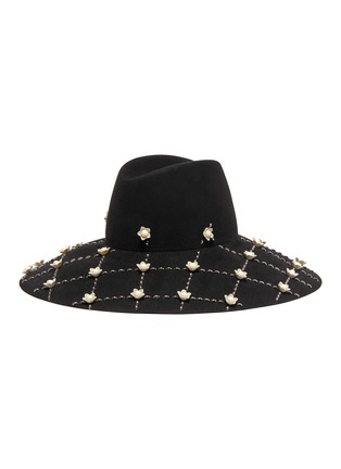 Figure View - Click To Enlarge - MAISON MICHEL - 'Big Kate' faux pearl floral grid rabbit furfelt capeline hat