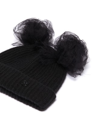 Detail View - Click To Enlarge - MAISON MICHEL - Tulle pompom rib knit beanie