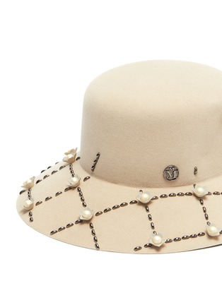 Detail View - Click To Enlarge - MAISON MICHEL - 'New Kendall' floral grid embellished rabbit furfelt cloche hat