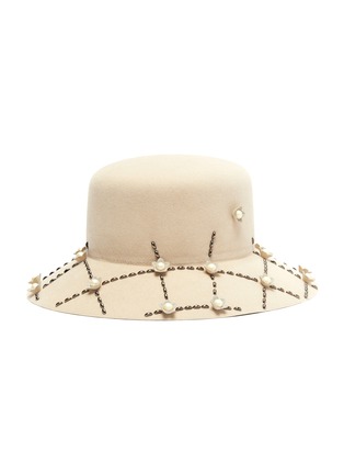 Figure View - Click To Enlarge - MAISON MICHEL - 'New Kendall' floral grid embellished rabbit furfelt cloche hat