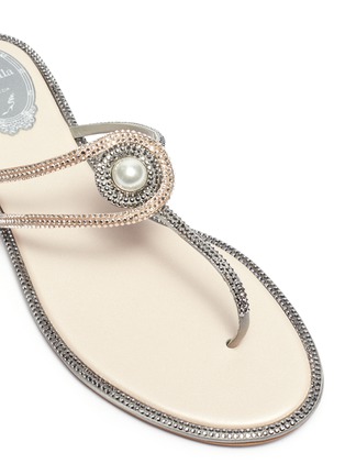 Detail View - Click To Enlarge - RENÉ CAOVILLA - Faux pearl strass satin thong sandals