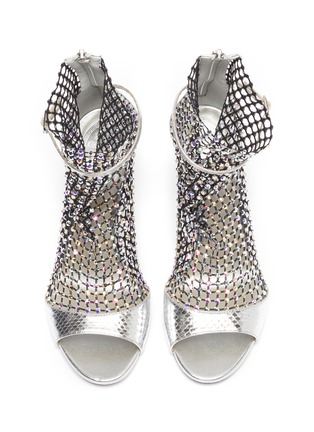 Detail View - Click To Enlarge - RENÉ CAOVILLA - Galaxia' strass cage metallic snakeskin leather sandals