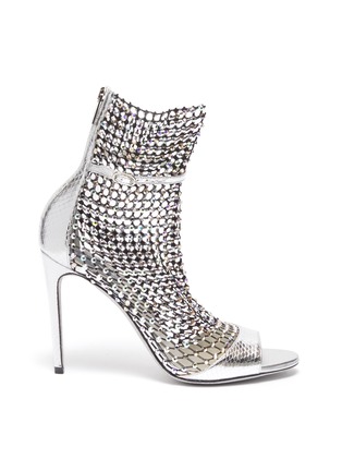 Main View - Click To Enlarge - RENÉ CAOVILLA - Galaxia' strass cage metallic snakeskin leather sandals