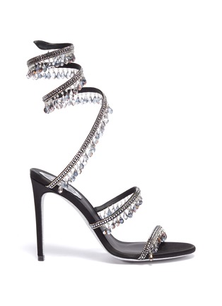 Main View - Click To Enlarge - RENÉ CAOVILLA - 'Cleo Chandelier' strass fringe coil anklet satin sandals