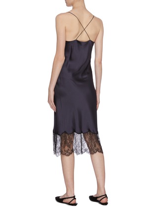 Back View - Click To Enlarge - EQUIL - Lace hem cross back silk satin slip dress