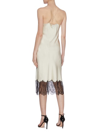 Back View - Click To Enlarge - EQUIL - Lace hem cross back silk satin slip dress