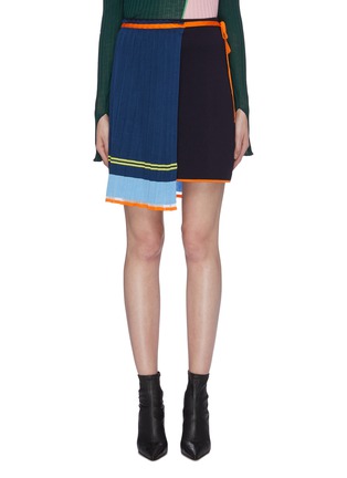 Main View - Click To Enlarge - ZI II CI IEN - Tie pleated apron panel colourblock knit skirt