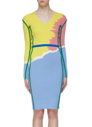 Main View - Click To Enlarge - ZI II CI IEN - Colourblock abstract jacquard rib knit dress