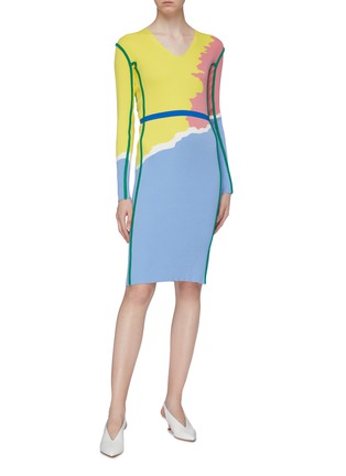 Figure View - Click To Enlarge - ZI II CI IEN - Colourblock abstract jacquard rib knit dress